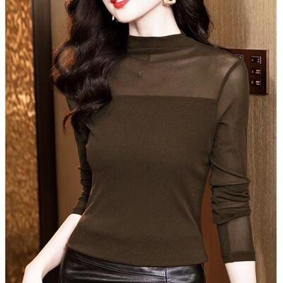 衫佩姿2025秋季高领网纱打底衫