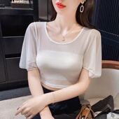 新款 罩衫 网纱打底衫 披肩外穿内搭吊带遮手臂圆领短款 短款 2025夏季