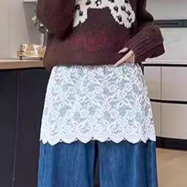 百搭风蕾丝A字半身裙女叠穿内搭显瘦遮胯小屁帘黑色显瘦短裙