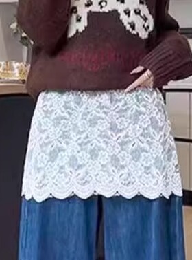 百搭风蕾丝A字半身裙女叠穿内搭显瘦遮胯小屁帘黑色显瘦短裙