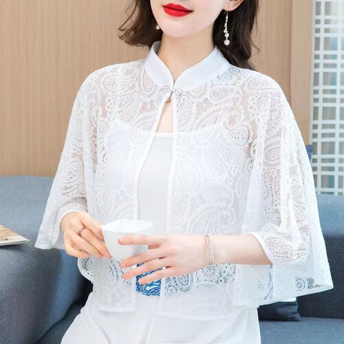 女士蕾丝斗篷披肩春夏短款旗袍外搭开衫防晒衣配吊带时尚罩衫披风