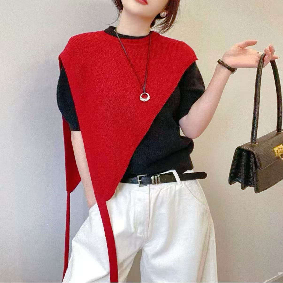 【叠穿时尚披肩】万能百搭三角斜肩针织披肩休闲时尚穿搭高级马甲