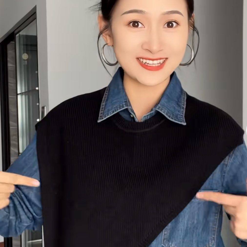 韩系外搭小披肩时尚百搭三角形针织马甲女气质套头衫斜肩披肩新款