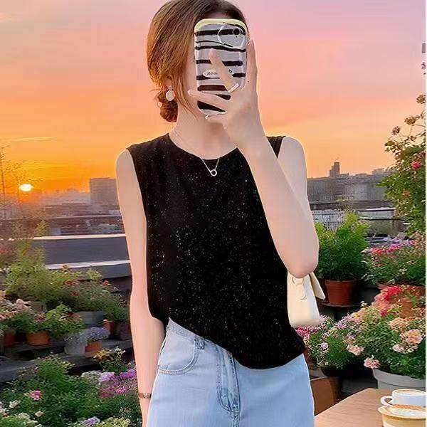 夏季黑色亮片吊带背心可外穿女