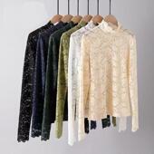 装 四季 长袖 小衫 秋冬搭毛衣 半高领蕾丝衫 高档洋气百搭打底衫 女新款
