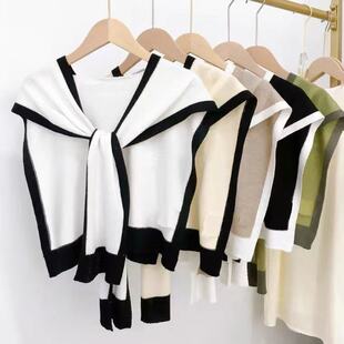 针织披肩春秋女网红交叉斗篷小披肩外搭高端毛线围巾夏季衬衫假领