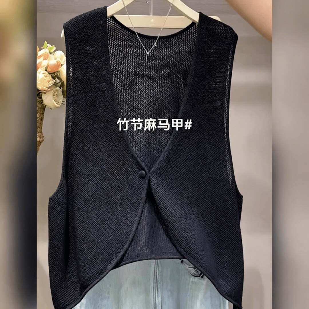 夏季清凉镂空V领针织马甲显瘦女