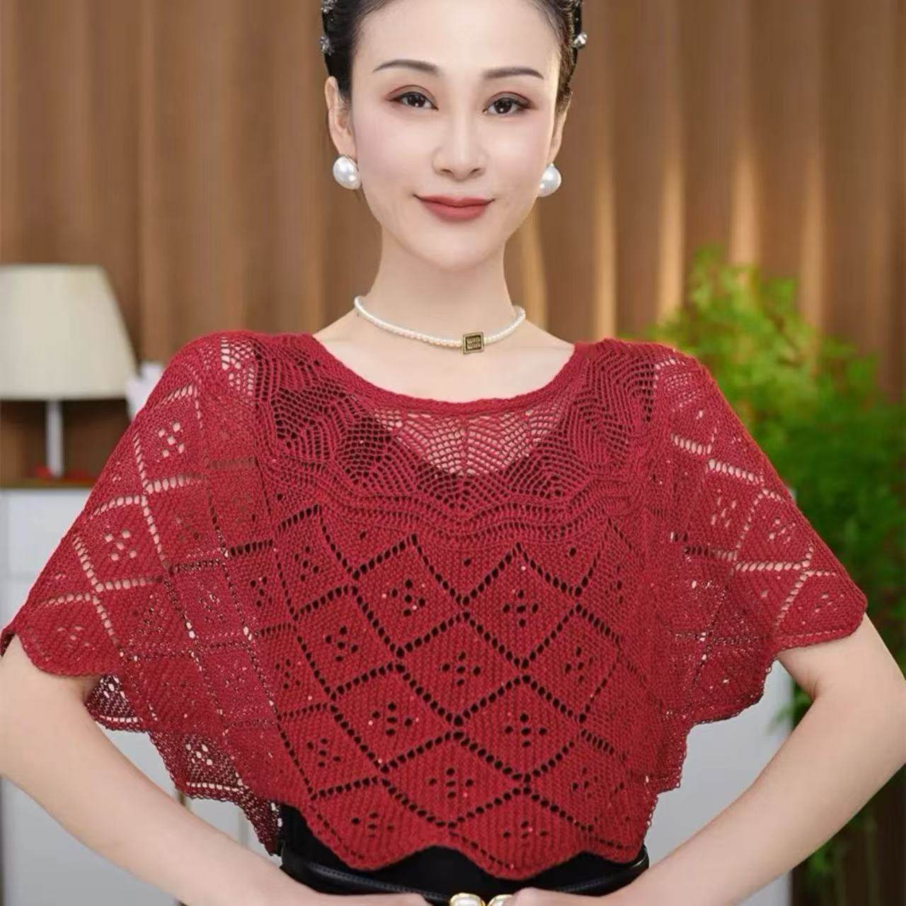 【喜庆红色披肩】潮流妈妈气质外搭针织披肩夏季薄款防晒衣短款衫