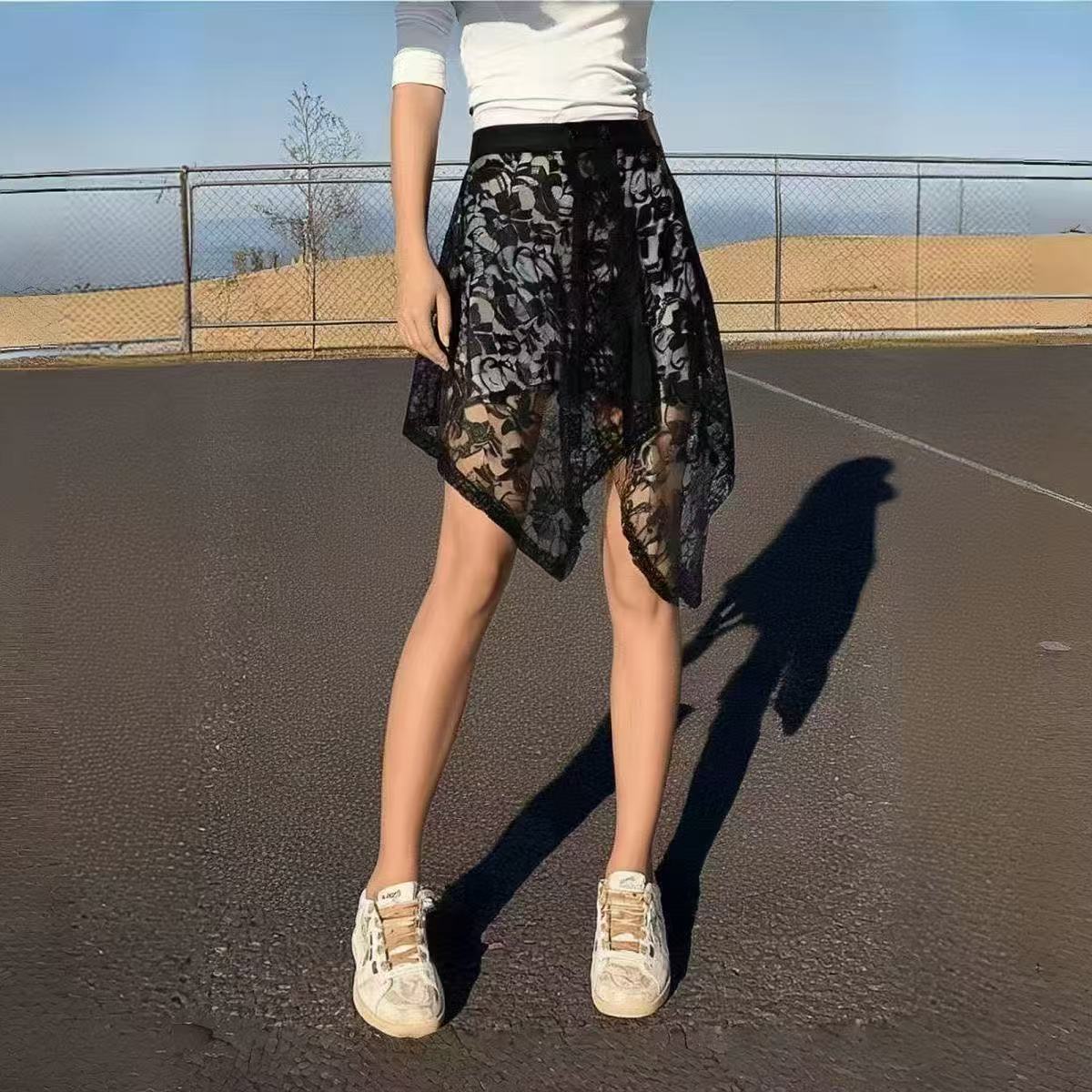 爆款时尚复古设计显瘦蕾丝半身裙屁帘薄款春秋叠穿韩版个性围裙