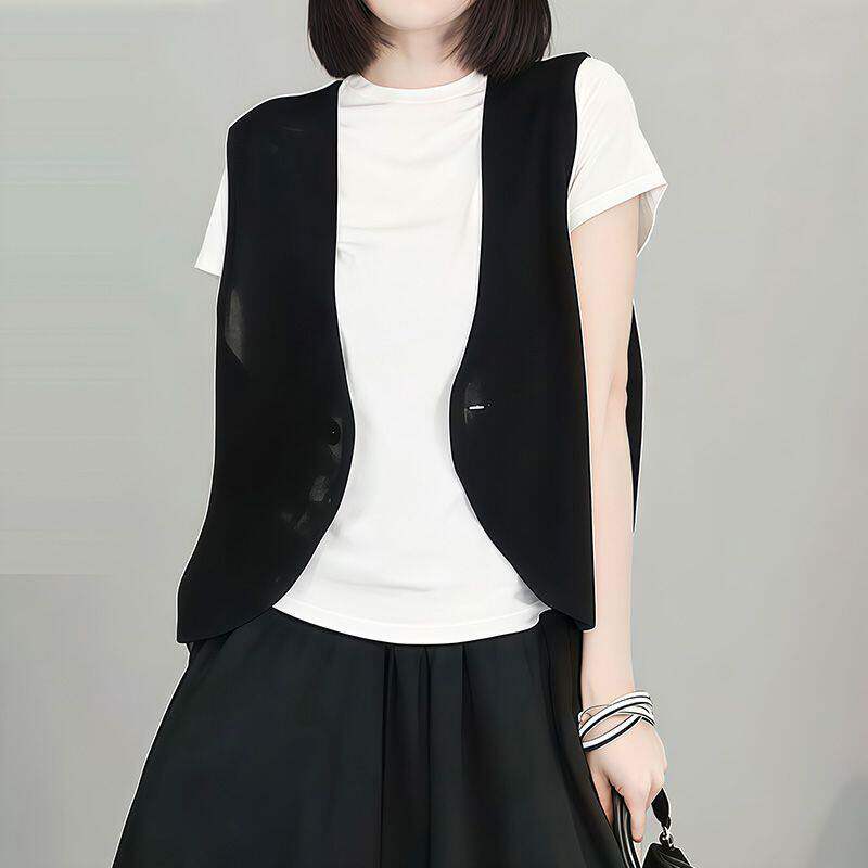 夏季冰丝针织V领短款宽松马甲女