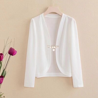 网红爆款薄款开衫短外套春夏防晒冰丝披肩搭裙子气质外披女佩胸针