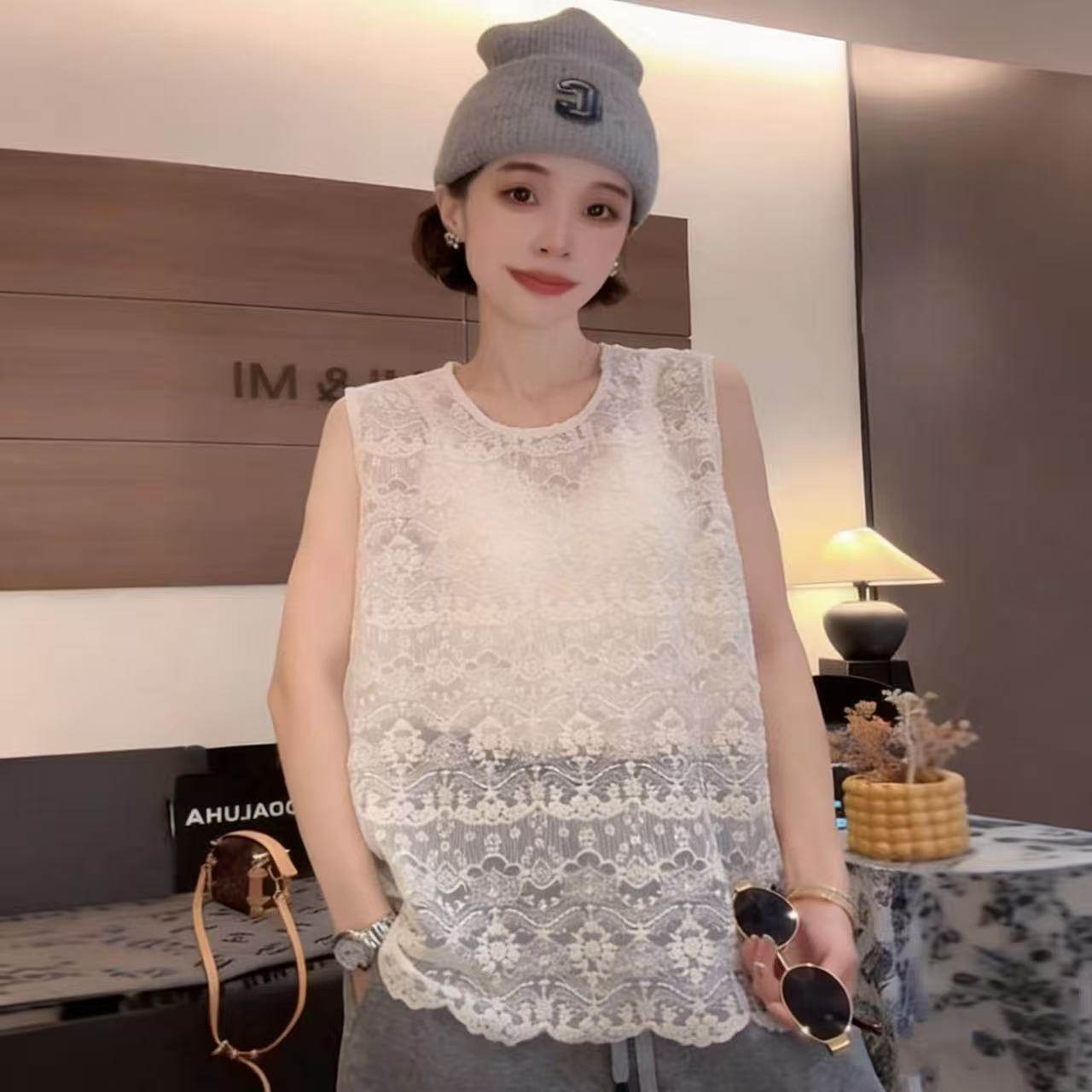 【加长版】秋冬内搭叠穿蕾丝打底衫女无袖韩版蕾丝打底背心爆款衫
