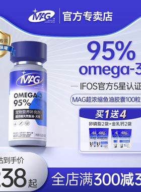 MAG 犬用鱼油胶囊天花板【IFOS认证】有助改善掉毛狗卵磷脂狗鱼油