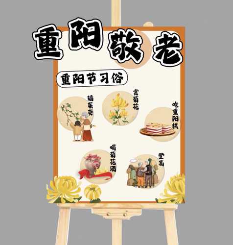 PS幼儿园小学重阳节展板爱重阳敬老节习俗展板重阳节主题展板素材