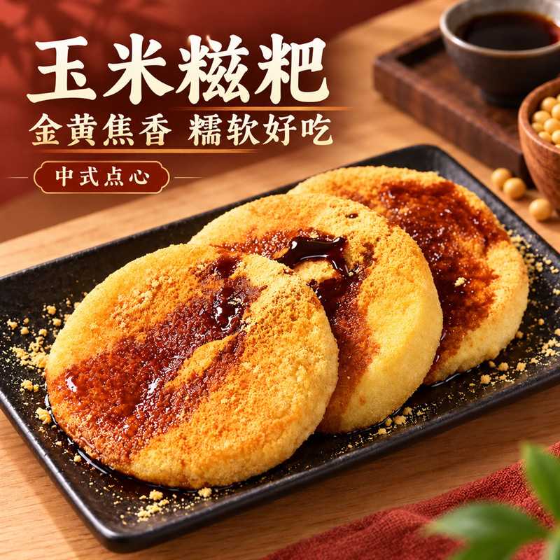 玉米糍粑粗粮早餐半成品糯米粑粑年糕独立包装中式糕点心可煎可炸