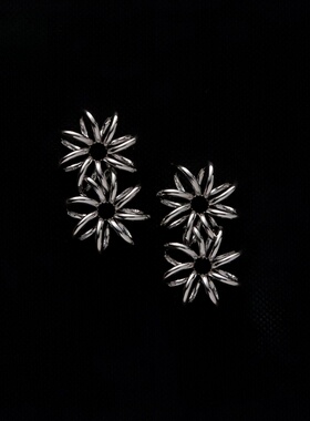 极简立体双花耳饰耳环小众925银针花形耳钉女