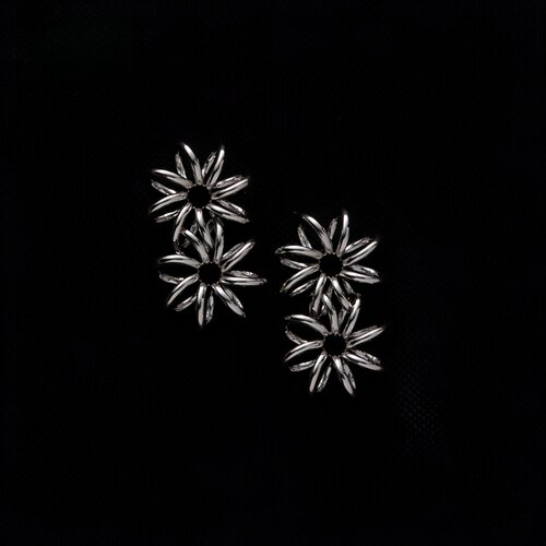 极简立体双花耳环小众925银针
