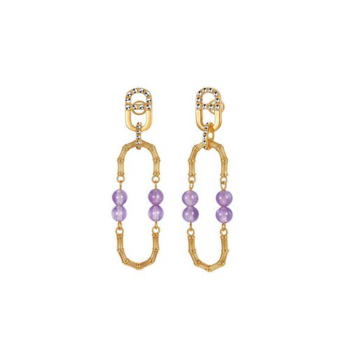 富竹925银针紫晶耳环2025年新款