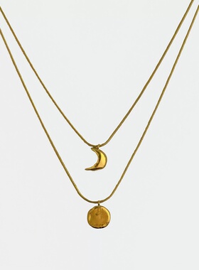 小众设计师经典质感日月叠戴锁骨链2025新款项链女