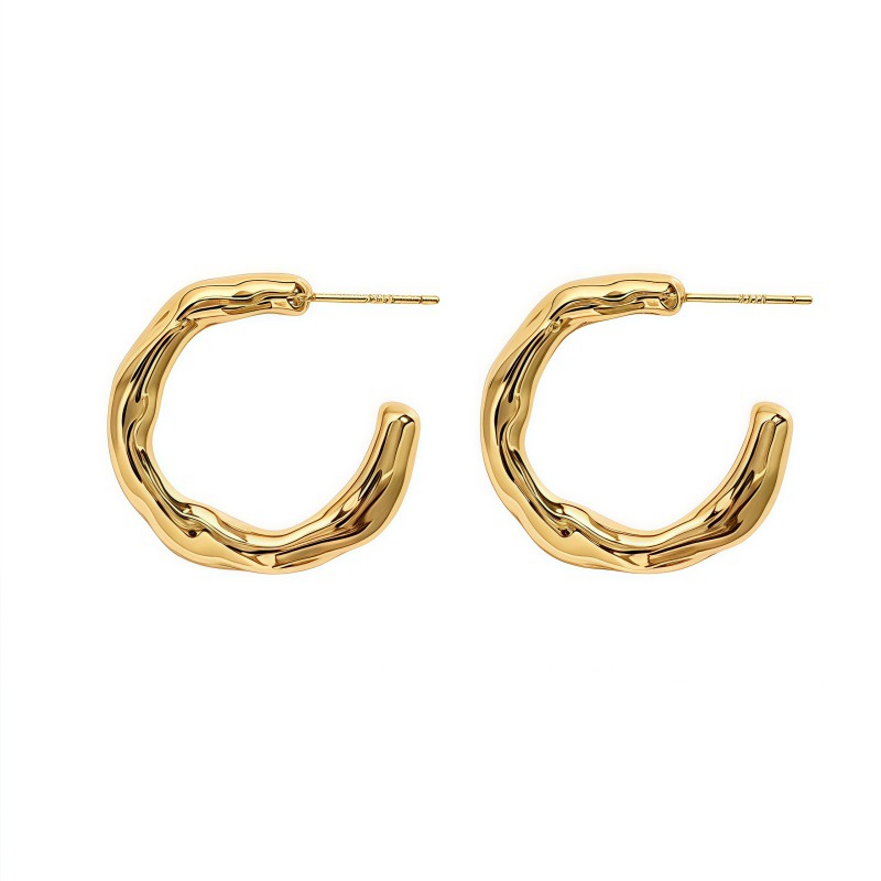 水波纹百搭C圈银色2024新款轻奢小众气质秋冬耳饰