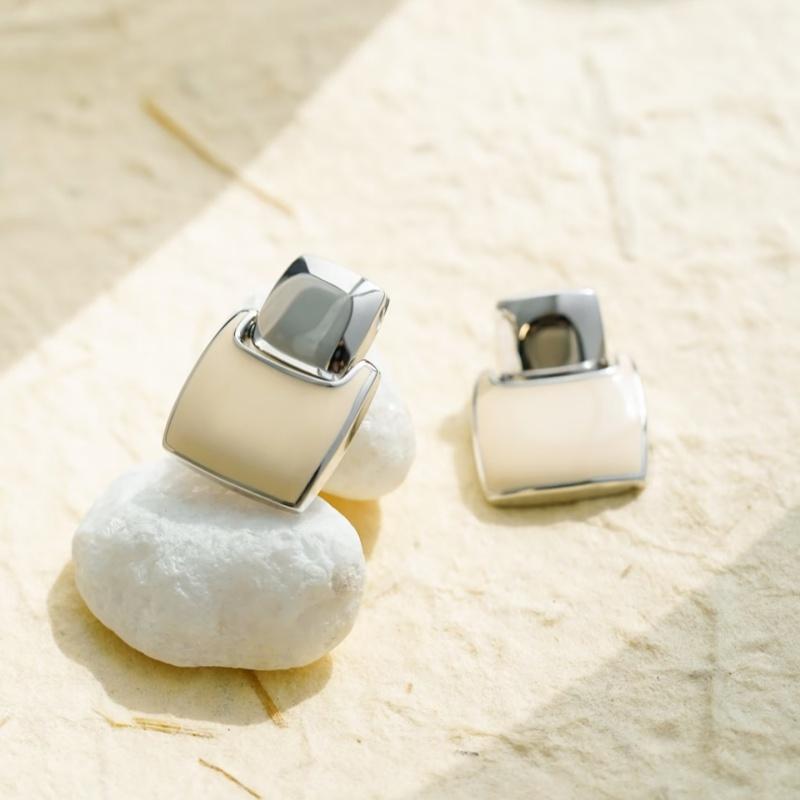 高级金属感方形圆形925银针耳钉