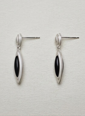 小众设计高级感925银针黑色贝片耳环椭圆耳钉女