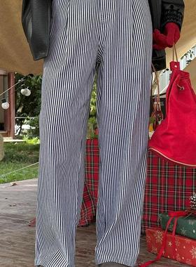 Acme Ground复古撞色条纹休闲裤女2023冬季新款宽松加绒保暖直筒