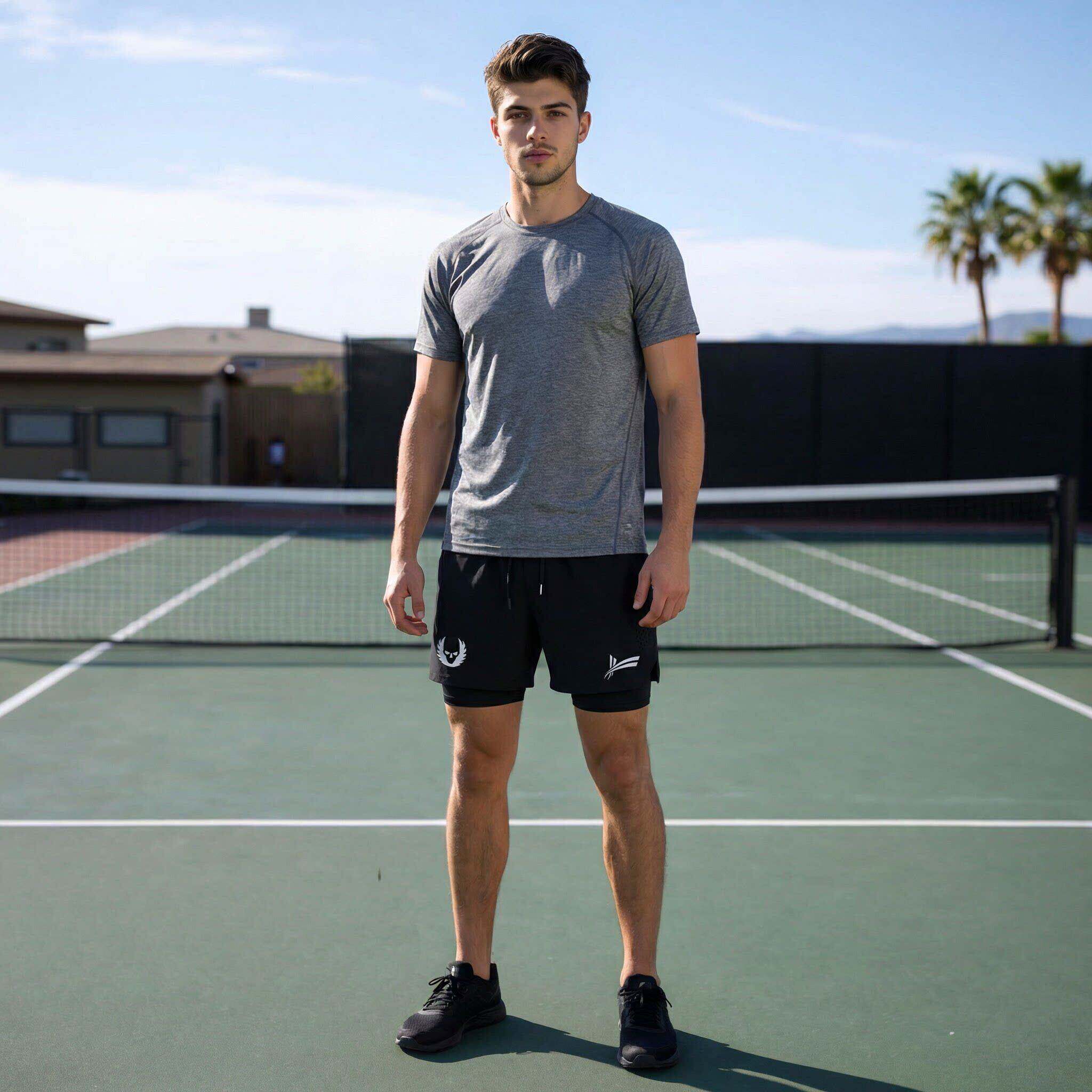 沃兰迪双层短裤手机腰包裤带口袋跑步马拉松运动田径训练三分短裤