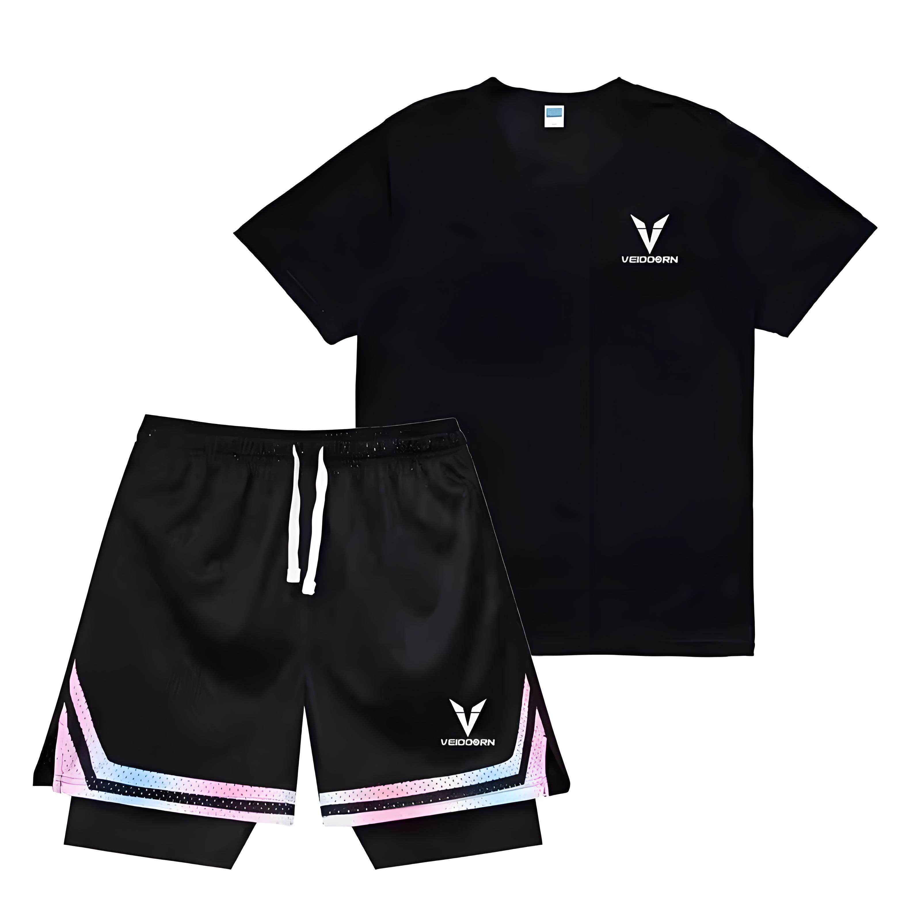 VD美式2026款运动篮球训练套装男假两件防走光体育生短裤速干短袖