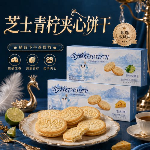 天鹅夹心薄脆饼干芝士青柠酥脆