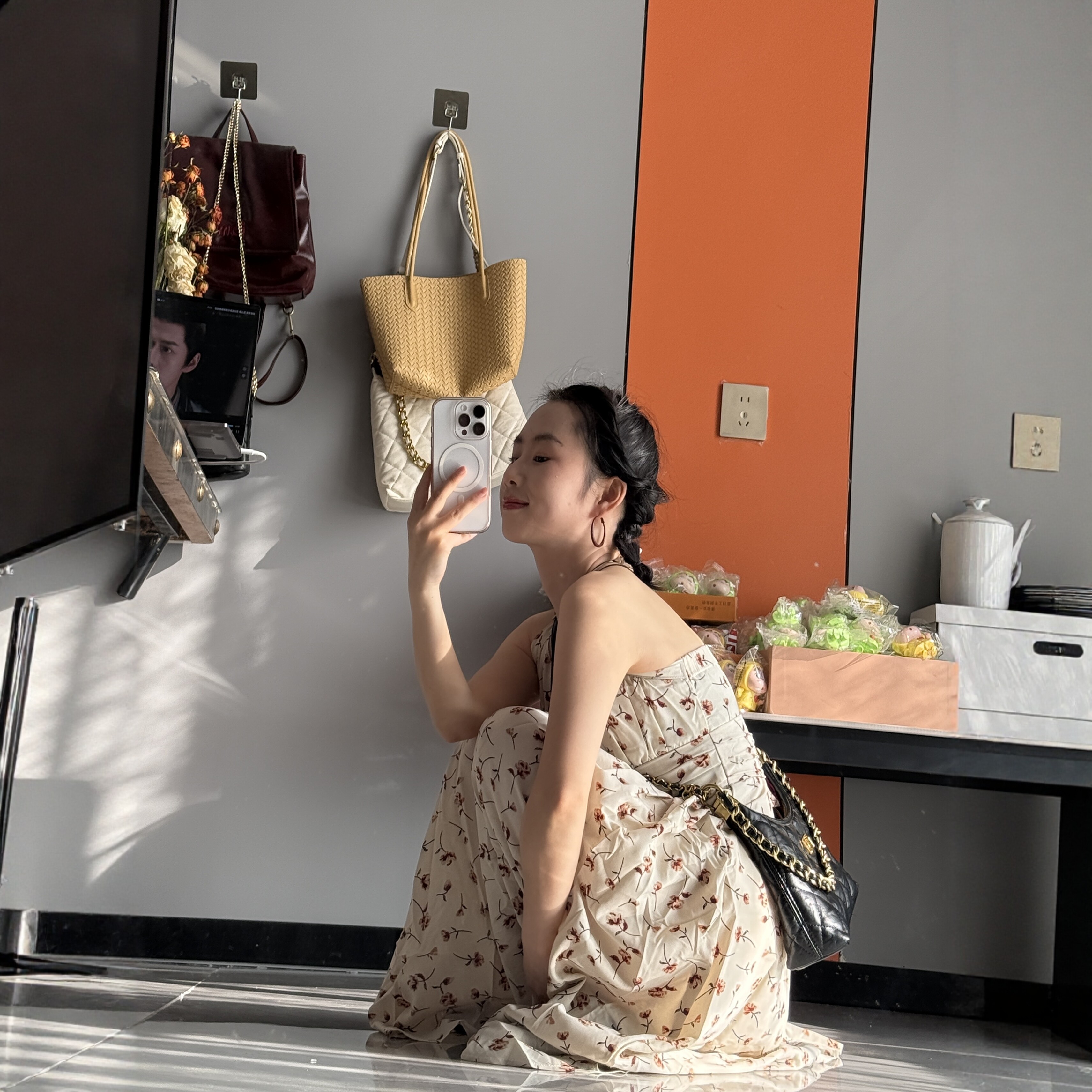 145小矮子法式碎花挂脖连衣裙女夏季新款设计感气质收腰吊带长裙