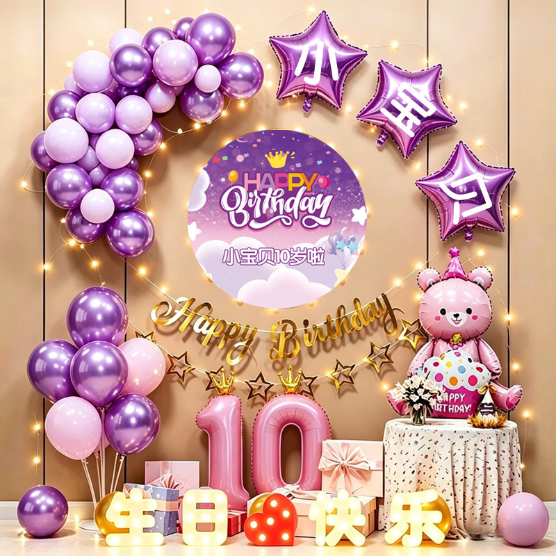 10岁气球生日成人礼布置背景墙