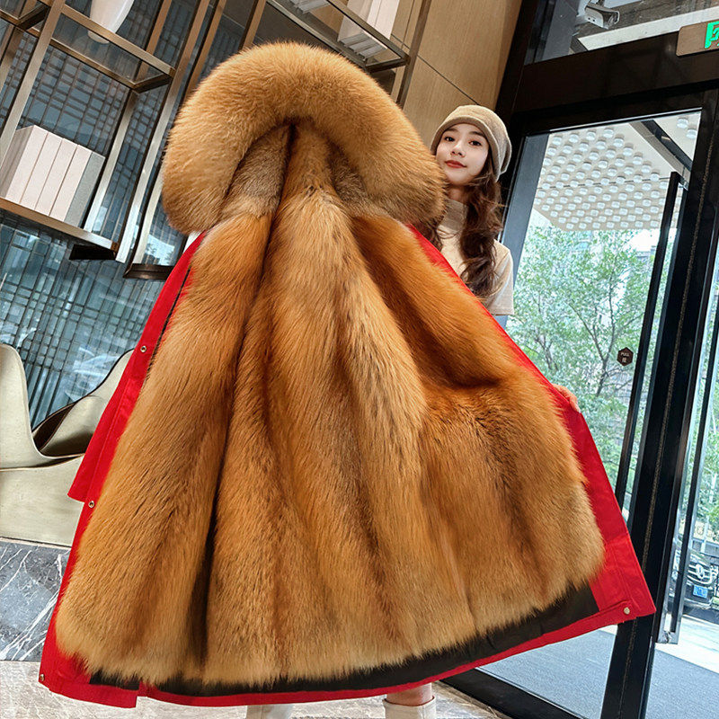 派克服女2025冬季新款爆款狐狸毛貂内胆可拆卸加绒加厚皮草外套女