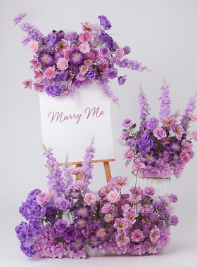 紫色假花仿真花摆设婚礼生日氛围场景布置高级感kt板装饰花薰衣草