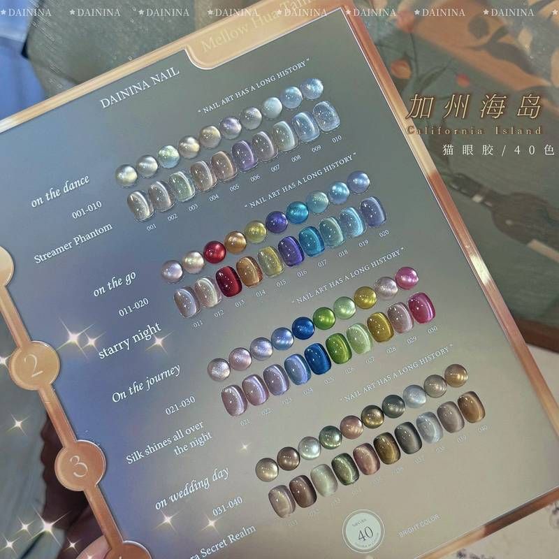 2025戴妮娜美甲40色玻璃珠晶石绸缎小灯泡猫眼胶整套美甲专用套胶
