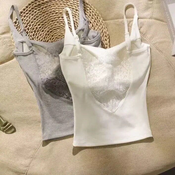 修身蕾丝美背长款吊带背心通勤显瘦百搭打底韩版吊带背心自带胸垫