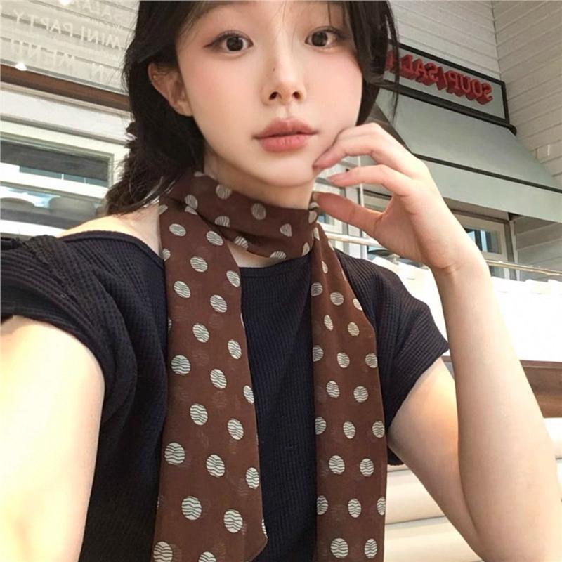 法式波点长条丝巾女2025春夏新款系脖高级感时尚百搭多用护颈饰