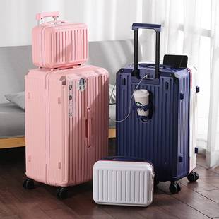 加厚行李箱女白加蓝大容量高颜值拉杆箱万向轮24子母旅行箱包30寸