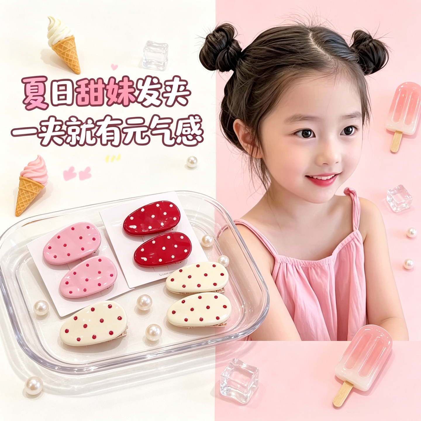 儿童彩色波点小发夹头饰