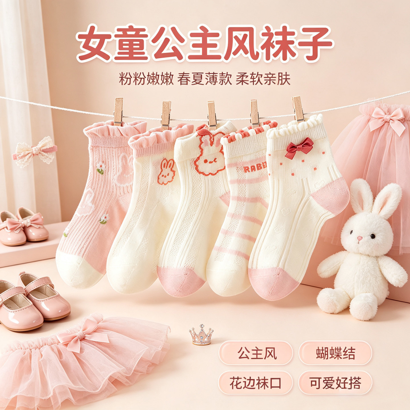 薄款袜子精梳棉兔子蝴蝶结