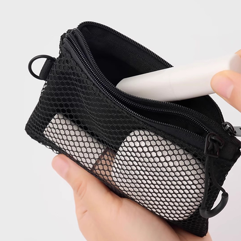 聚酯纤维双拉链包便携式网纱零钱包大容量口红杂物收纳袋钥匙袋子
