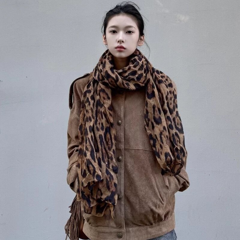 美拉德色系豹纹桑蚕丝巾随性真丝穿搭凹造型丝巾女士高级感伴手礼