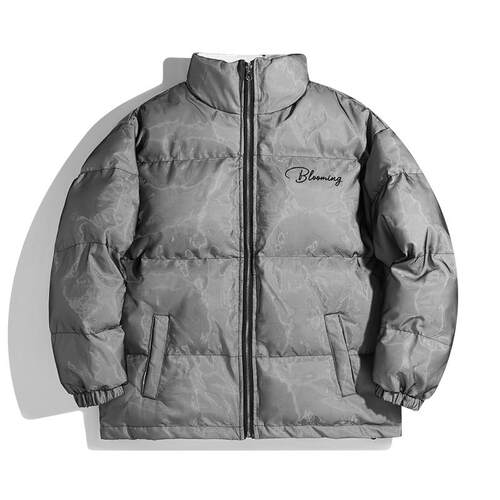 银灰色立领加厚棉服宽松