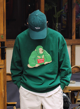 【特价一件清仓】潮重磅460g猩猩圆领卫衣男女情侣宽松胸口大印花