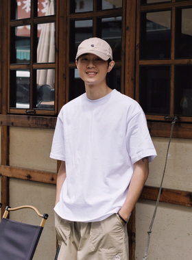 Hungry Artist夏季纯棉圆领短袖t恤男内搭白色打底衫重磅光板白t