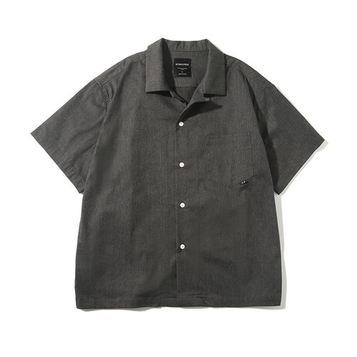 复古咔叽古巴领工装短袖衬衫