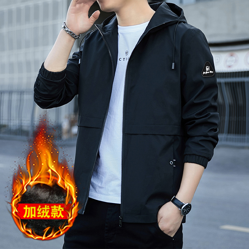2022新款春秋連帽休閑夾克青春流行修身防風外套男純色上衣服防風_SXRT旗艦店_男裝