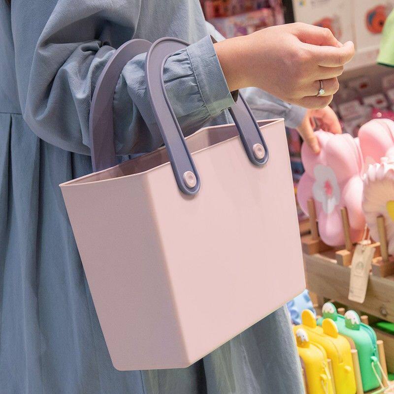 环保手提野餐塑料大号手提包洗漱篮子手提沐浴室用品化妆品收纳篮