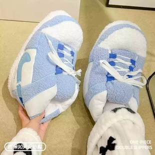 恶搞aj棉拖鞋搞怪室内情侣居家毛毛鞋冬季保暖胖胖面包大棉鞋男女