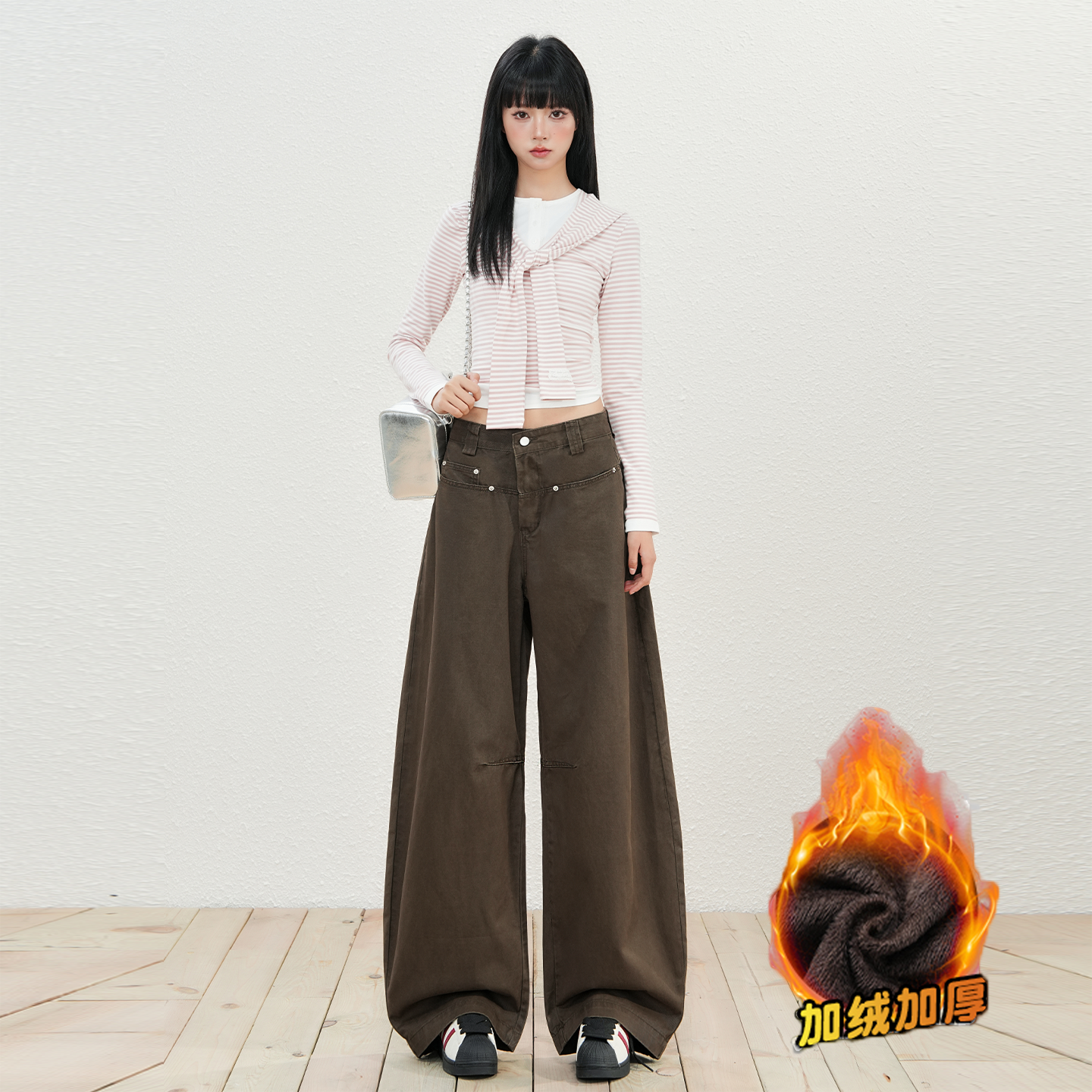 BRN美式休闲宽松阔腿弯刀工装裤女秋冬季高腰显瘦直筒拖地牛仔裤,女装/女士精品,牛仔裤,淘宝优惠券,粉丝福利购,淘宝优惠卷